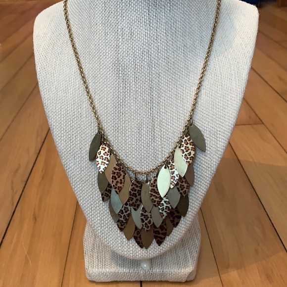 Jewelry - Layered Leaf Animal Print Statement Necklace